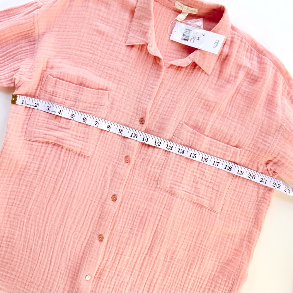 NWT Eileen Fisher Organic Cotton Lofty Gauze Classic Collar Button Shirt Peach S - Picture 8 of 15
